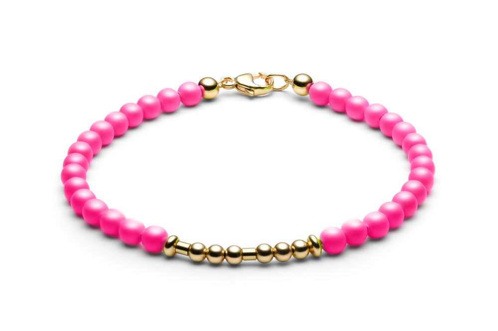 Kugelarmband/ Namensarmband • Morsecode • Neon Pink/ Roségold - CLASSYANDFABULOUS JEWELRY
