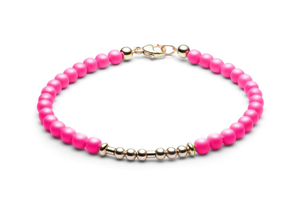 Kugelarmband/ Namensarmband • Morsecode • Neon Pink/ Roségold - CLASSYANDFABULOUS JEWELRY
