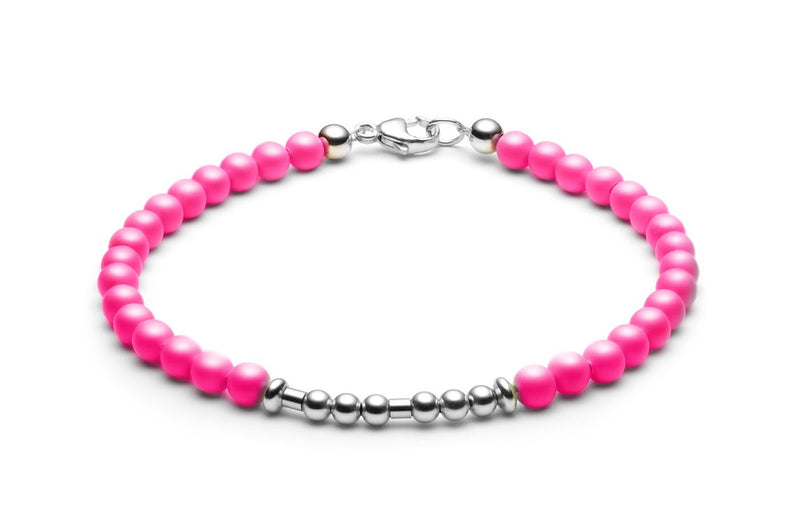Kugelarmband/ Namensarmband • Morsecode • Neon Pink/ Silber - CLASSYANDFABULOUS JEWELRY