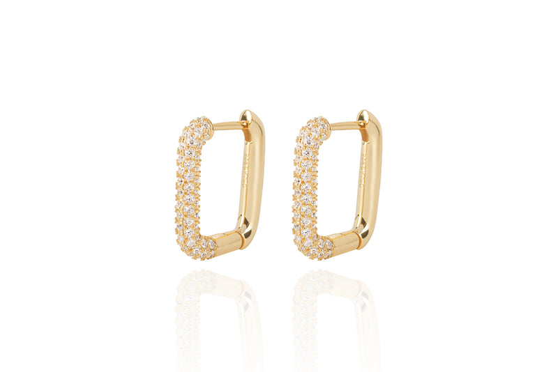 CELINÈ - FULL PAVÈ PM TREASURE RECTANGLE HOOPS - GOLD