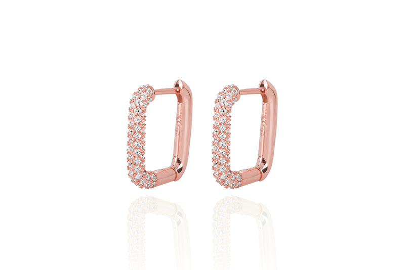 CELINÈ - FULL PAVÈ PM TREASURE RECTANGLE HOOPS- ROSÉGOLD