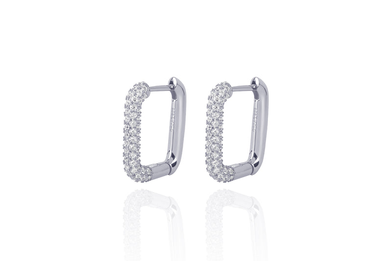 CELINÈ - FULL PAVÈ PM TREASURE RECTANGLE HOOPS - SILBER