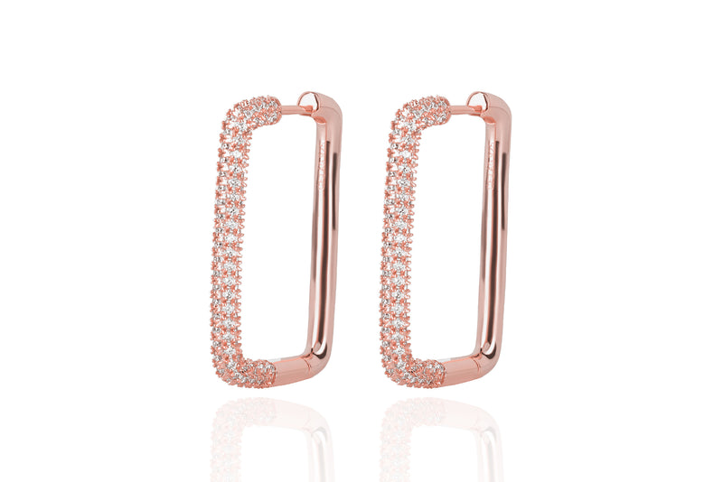 CELINÈ - FULL PAVÈ PM TREASURE RECTANGLE HOOPS- ROSÉGOLD