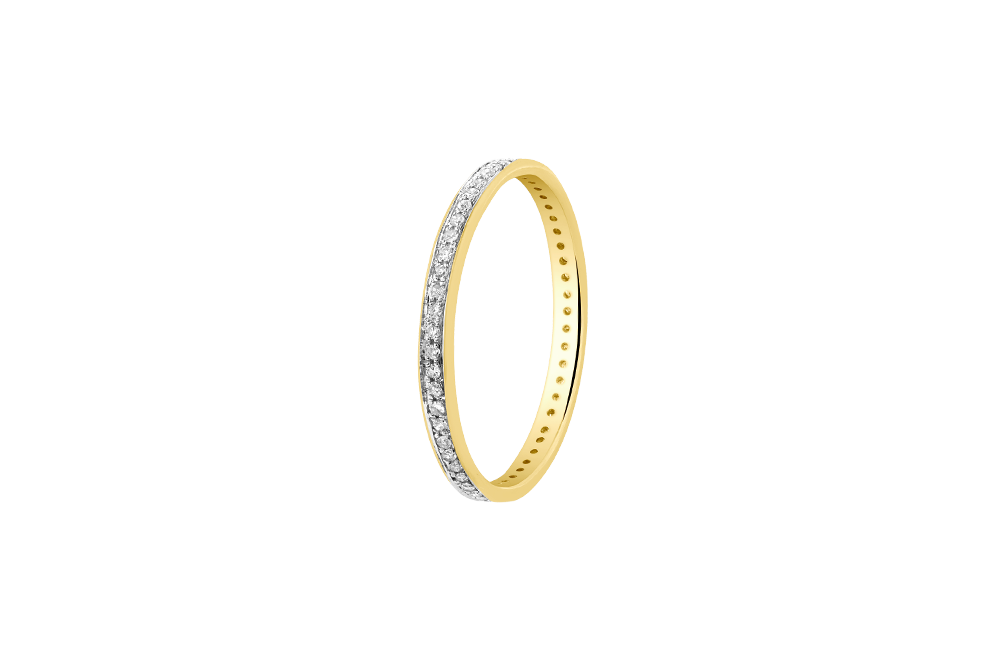 PARIS - Gold Band Ring with Single Row Pave Diamonds - 14k Gold
