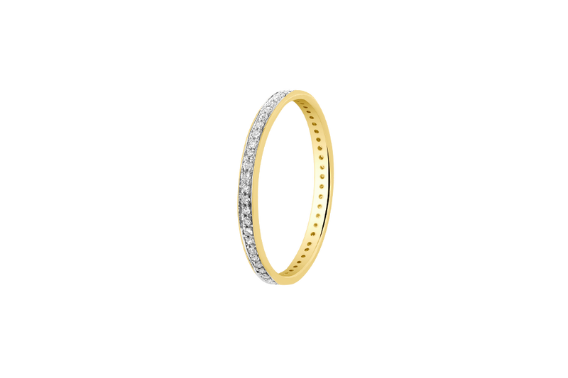 PARIS - Gold Band Ring with Single Row Pave Diamonds - 14k Gold