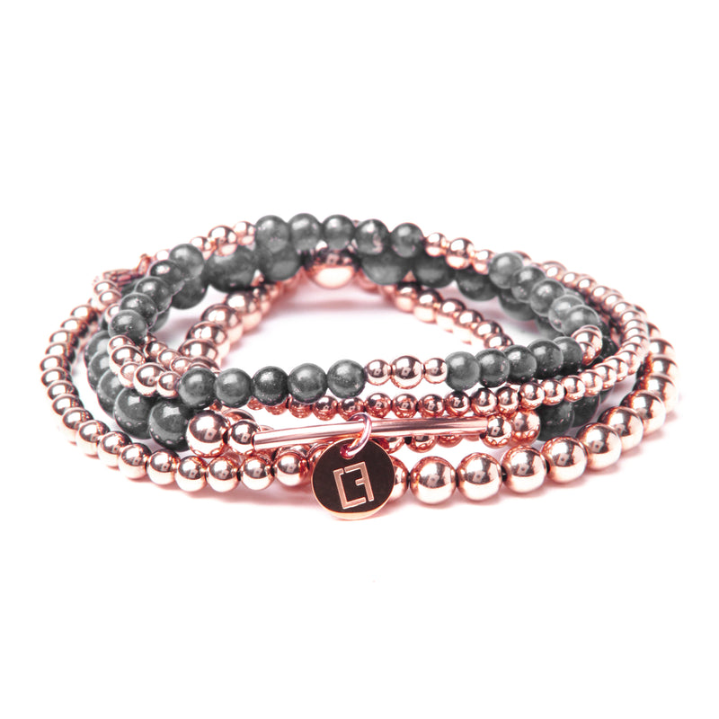 THE SLATE STACK - Set aus 5 Kugelarmbändern - Grauer Jade Stein - CLASSYANDFABULOUS JEWELRY