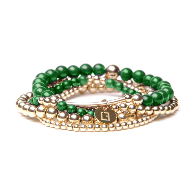 THE KELLY STACK - Set aus 5 Kugelarmbändern - Grüner Jade Stein - CLASSYANDFABULOUS JEWELRY