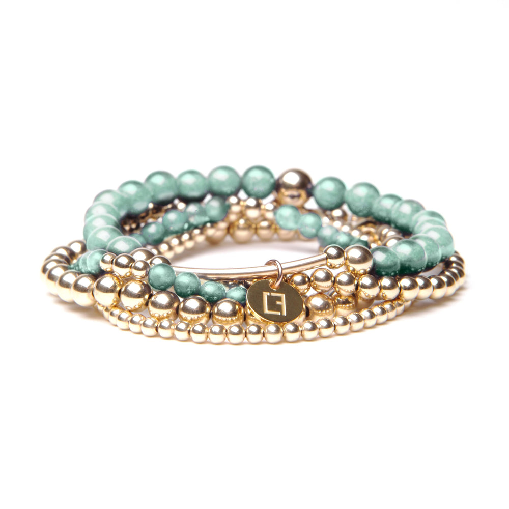 THE TEAL STACK - Set aus 5 Kugelarmbändern - Türkiser Jade Stein - CLASSYANDFABULOUS JEWELRY