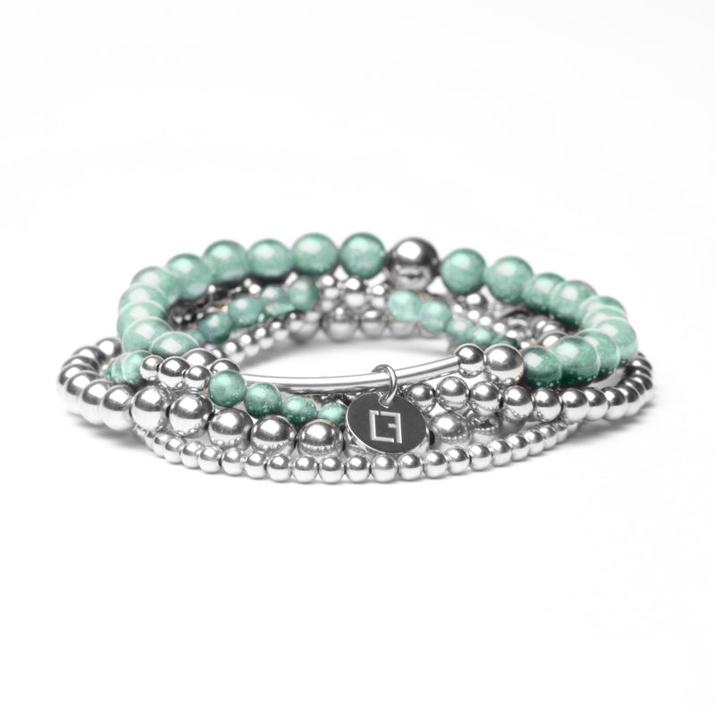 THE TEAL STACK - Set aus 5 Kugelarmbändern - Türkiser Jade Stein - CLASSYANDFABULOUS JEWELRY