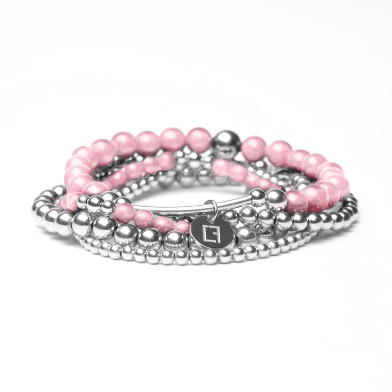 THE ROSÈ STACK - Set aus 5 Kugelarmbändern - Rosa Jade Stein - CLASSYANDFABULOUS JEWELRY