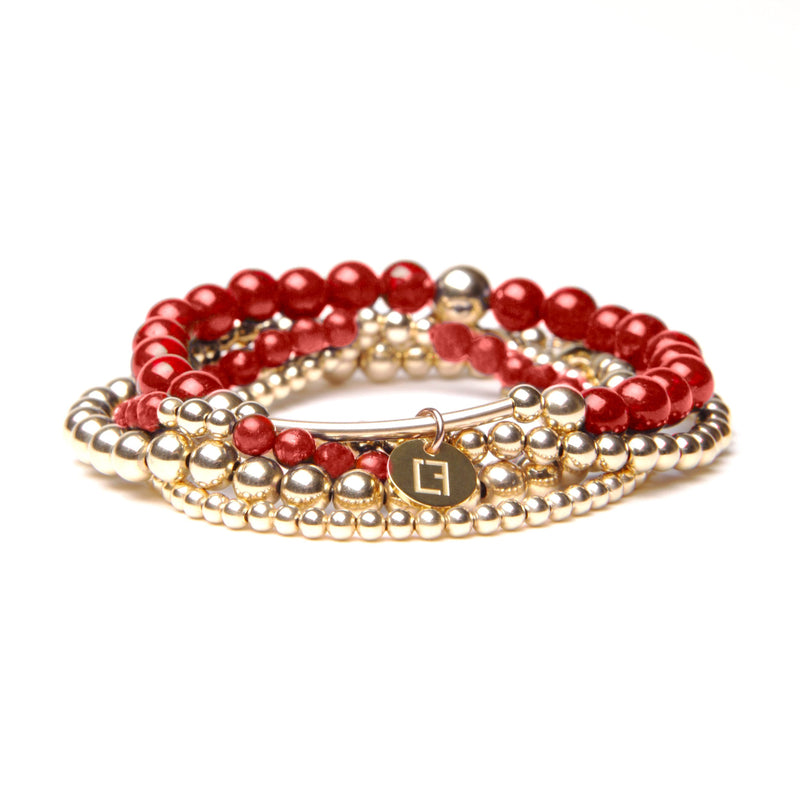 THE CHERRY  STACK - Set aus 5 Kugelarmbändern - Roter Jade Stein - CLASSYANDFABULOUS JEWELRY