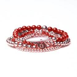 THE CHERRY  STACK - Set aus 5 Kugelarmbändern - Roter Jade Stein - CLASSYANDFABULOUS JEWELRY