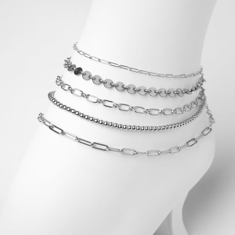 NEVE Anklet  - Pailletten Fusskette -  Silber - CLASSYANDFABULOUS JEWELRY