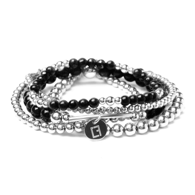 THE NOIR STACK - Gemstone Bracelet Stack - Kugelarmbänder - Schwarz/ Silber - CLASSYANDFABULOUS JEWELRY