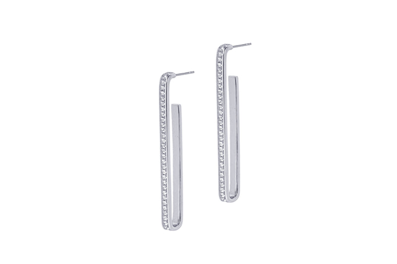 YREN- HIGH SPARKLE ELONGATED LINK EARRINGS- SILBER