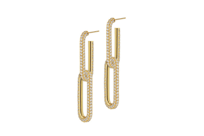 YVA DOUBLE - FULLPAVÉ ELONGATED CHAIN LINK EARRINGS - GOLD