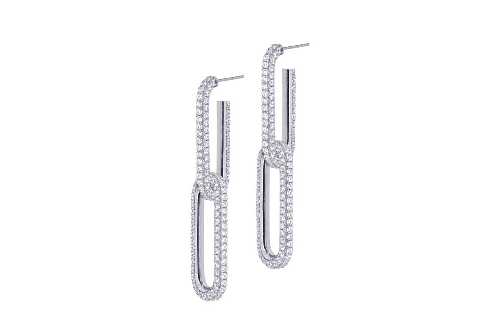 YVA DOUBLE-  FULL PAVÉ ELONGATED CHAIN LINK EARRINGS - SILBER
