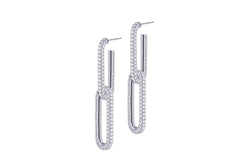 YVA DOUBLE-  FULL PAVÉ ELONGATED CHAIN LINK EARRINGS - SILBER