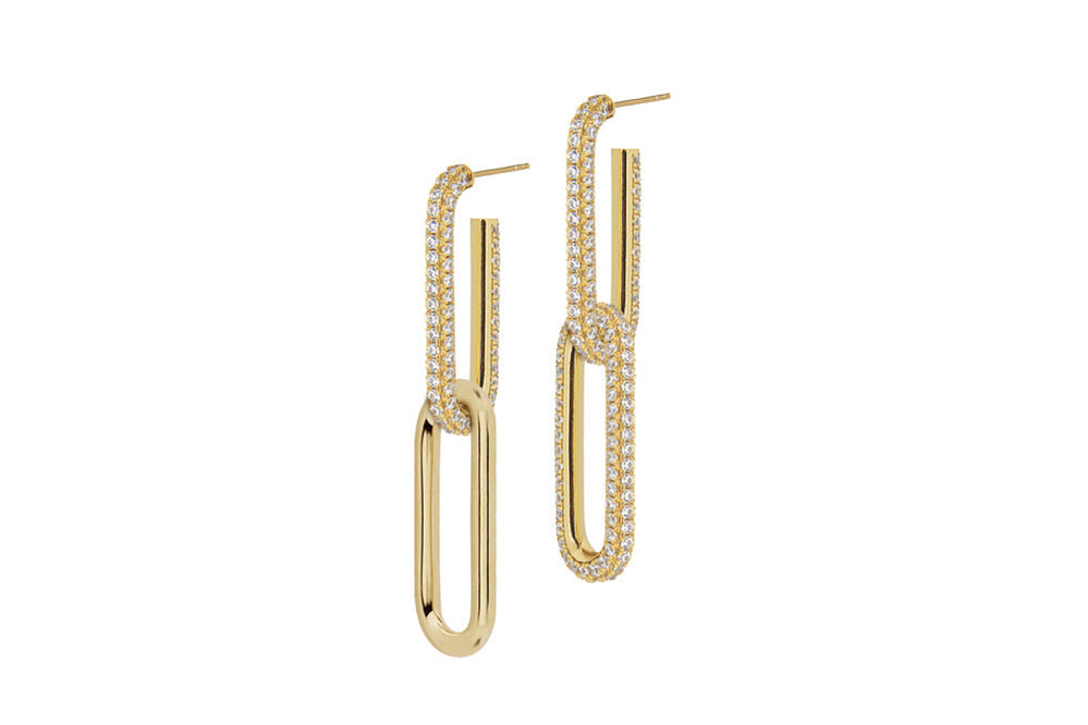 YVA DOUBLE MIX -  ELONGATED CHAIN LINK EARRINGS - GOLD