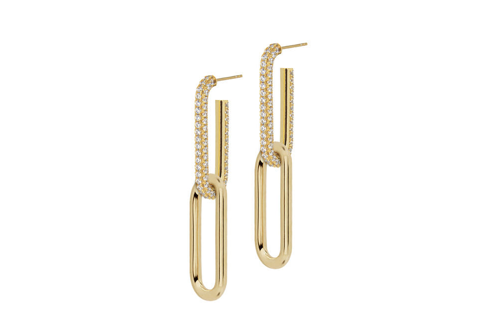 YVA DOUBLE PLAIN -  ELONGATED CHAIN LINK EARRINGS - GOLD