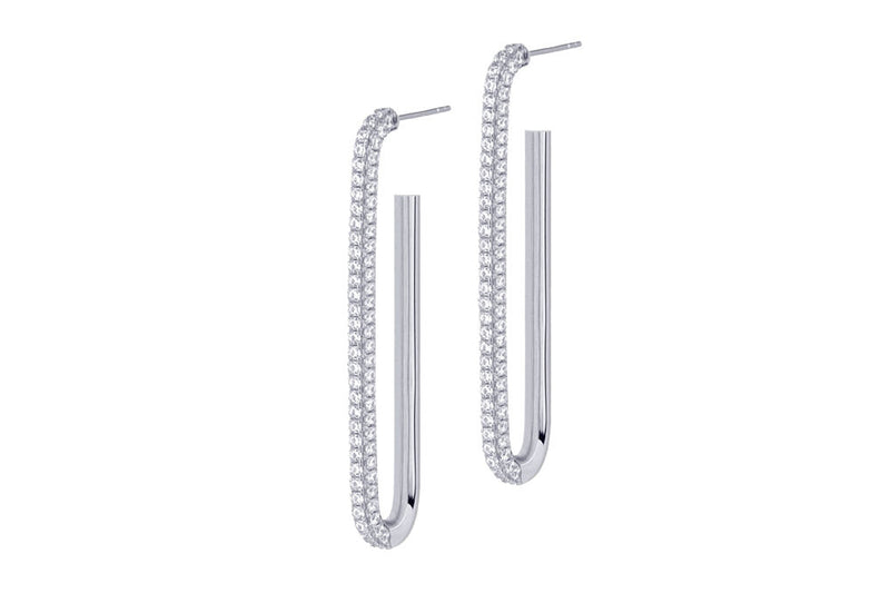 YVA LONG - FULLPAVÉ ELONGATED CHAIN LINK EARRINGS - SILBER