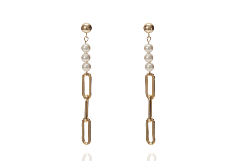 VALDA Pearl Earring - Long - Pearl/ Gold