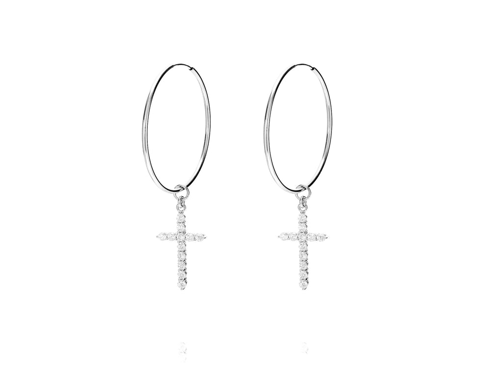 VARA Maxi Hoops - Creolen mit edlen Pavé Kreuz Anhängern -  Silber - CLASSYANDFABULOUS JEWELRY