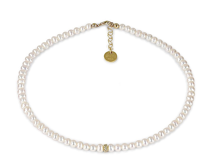 CHLOE  Choker Chain - Süßwasser Perlenkette mit Glitzerrondel  - Gold - CLASSYANDFABULOUS JEWELRY
