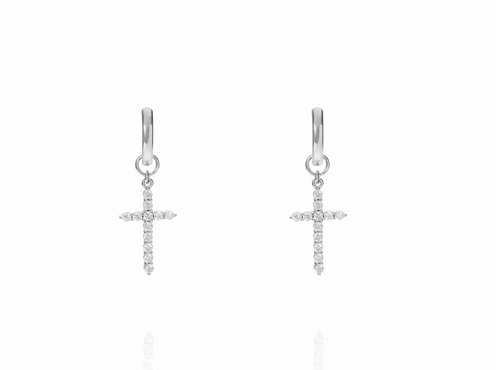 VARA Big Hoops - Creolen mit edlen Pavé Kreuz Anhängern -  Silber - CLASSYANDFABULOUS JEWELRY