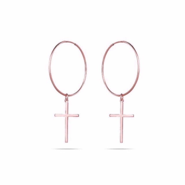 EZRA Hoops  - Creole mit Kreuz Anhänger -   Roségold - CLASSYANDFABULOUS JEWELRY
