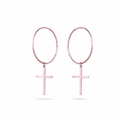 EZRA Hoops  - Creole mit Kreuz Anhänger -   Roségold - CLASSYANDFABULOUS JEWELRY
