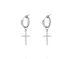 VARA Big Hoops - Creolen mit edlen Pavé Kreuz Anhängern -  Silber - CLASSYANDFABULOUS JEWELRY