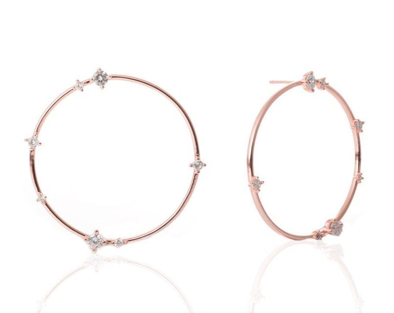 GIZA Scattered Diamond Big Circle Earrings - Roségold