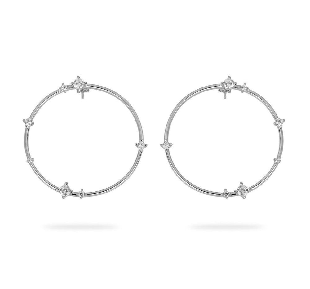 GIZA Scattered Diamond Big Circle Earrings - Silber - CLASSYANDFABULOUS JEWELRY