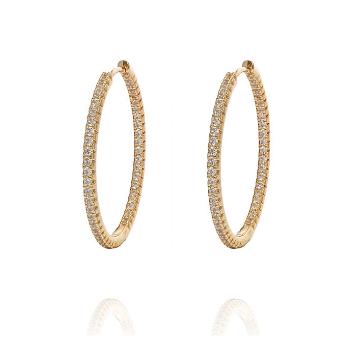 ALEA 2in1 - DIAMOND INSIDE OUTSIDE HOOPS AND PLAIN HOOPS - Maxi-  Gold