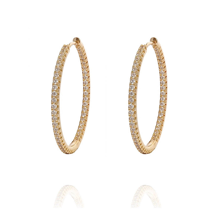 ALEA 2in1 - DIAMOND INSIDE OUTSIDE HOOPS AND PLAIN HOOPS - Maxi-  Gold