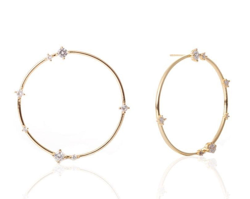 GIZA Scattered Diamond Big Circle Earrings - Gold